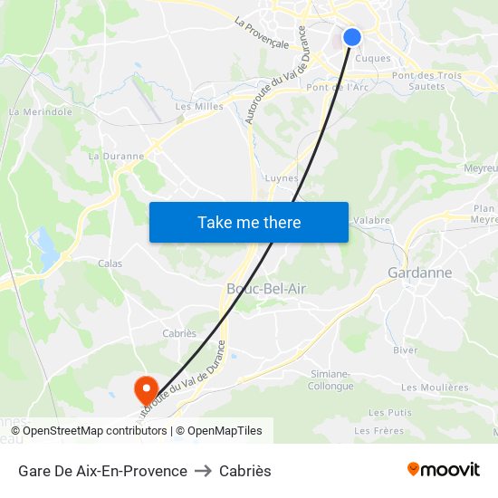 Gare De Aix-En-Provence to Cabriès map