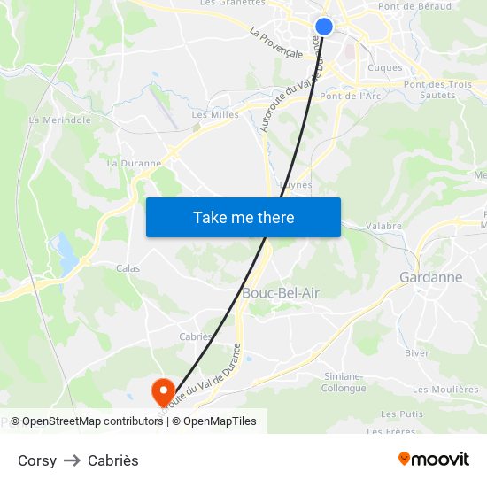 Corsy to Cabriès map