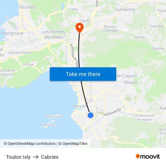 Toulon Isly to Cabriès map
