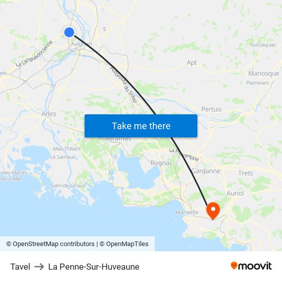 Tavel to La Penne-Sur-Huveaune map