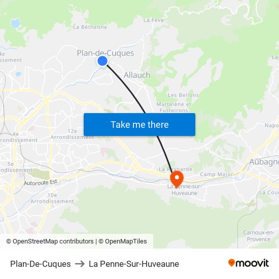 Plan-De-Cuques to La Penne-Sur-Huveaune map