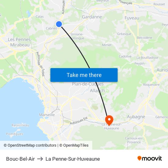 Bouc-Bel-Air to La Penne-Sur-Huveaune map