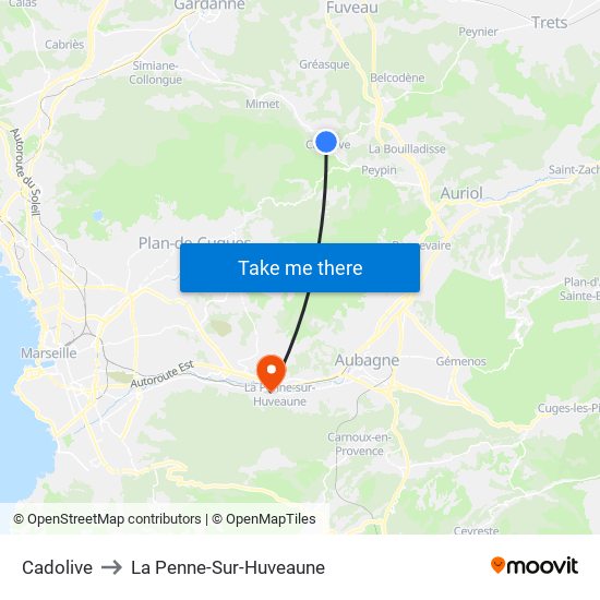 Cadolive to La Penne-Sur-Huveaune map