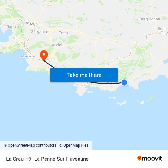 La Crau to La Penne-Sur-Huveaune map