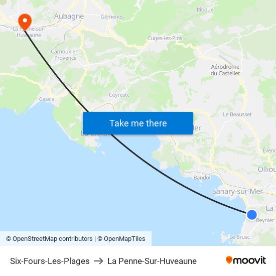 Six-Fours-Les-Plages to La Penne-Sur-Huveaune map