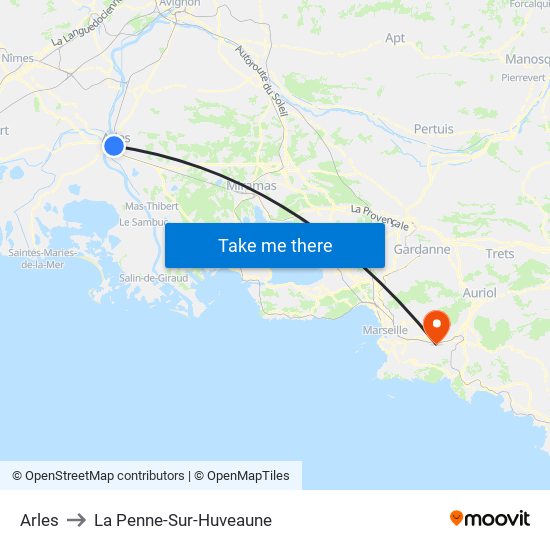 Arles to La Penne-Sur-Huveaune map