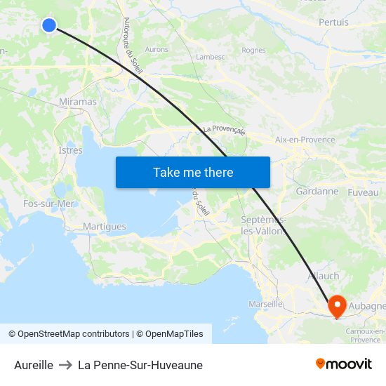 Aureille to La Penne-Sur-Huveaune map