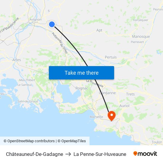 Châteauneuf-De-Gadagne to La Penne-Sur-Huveaune map