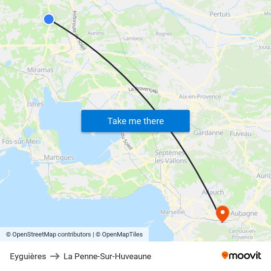 Eyguières to La Penne-Sur-Huveaune map