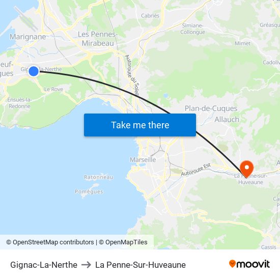 Gignac-La-Nerthe to La Penne-Sur-Huveaune map