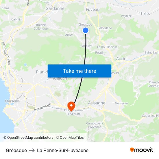 Gréasque to La Penne-Sur-Huveaune map