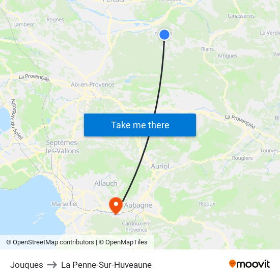 Jouques to La Penne-Sur-Huveaune map