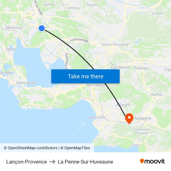 Lançon-Provence to La Penne-Sur-Huveaune map