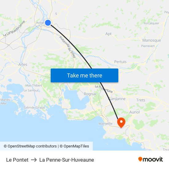 Le Pontet to La Penne-Sur-Huveaune map