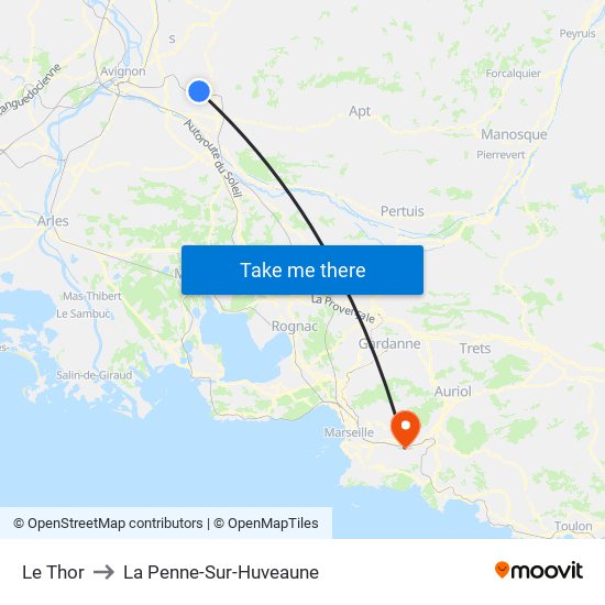 Le Thor to La Penne-Sur-Huveaune map