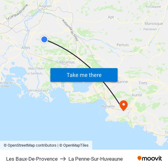 Les Baux-De-Provence to La Penne-Sur-Huveaune map