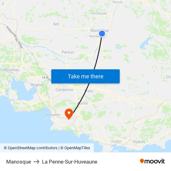 Manosque to La Penne-Sur-Huveaune map