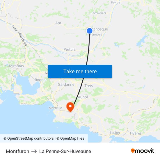 Montfuron to La Penne-Sur-Huveaune map