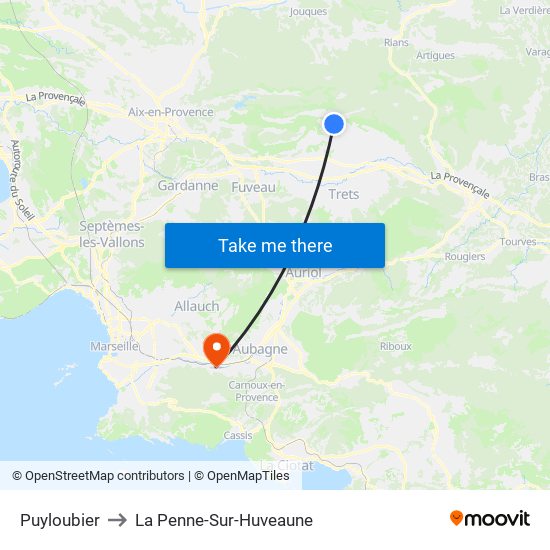 Puyloubier to La Penne-Sur-Huveaune map