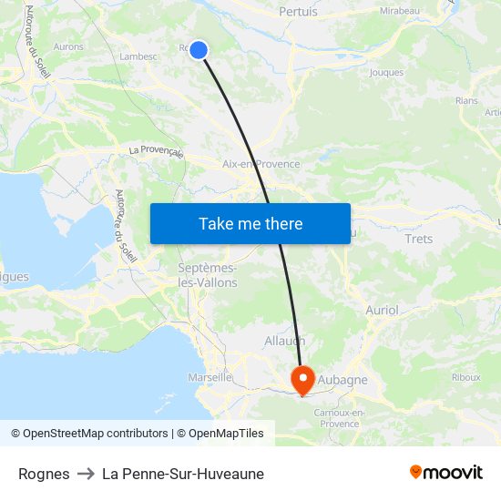 Rognes to La Penne-Sur-Huveaune map