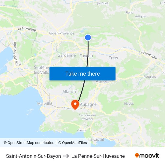 Saint-Antonin-Sur-Bayon to La Penne-Sur-Huveaune map