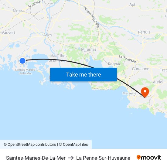 Saintes-Maries-De-La-Mer to La Penne-Sur-Huveaune map