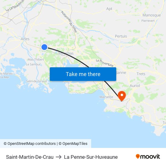 Saint-Martin-De-Crau to La Penne-Sur-Huveaune map