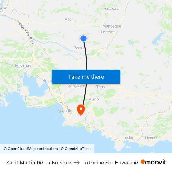 Saint-Martin-De-La-Brasque to La Penne-Sur-Huveaune map