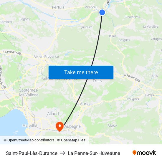 Saint-Paul-Lès-Durance to La Penne-Sur-Huveaune map