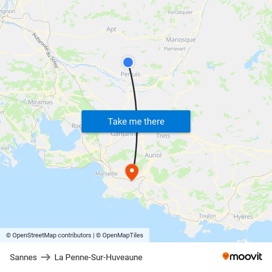 Sannes to La Penne-Sur-Huveaune map