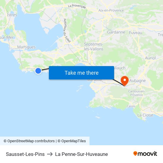 Sausset-Les-Pins to La Penne-Sur-Huveaune map