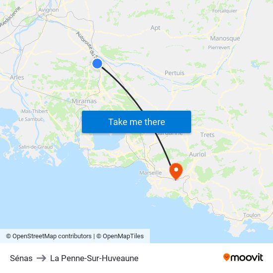 Sénas to La Penne-Sur-Huveaune map