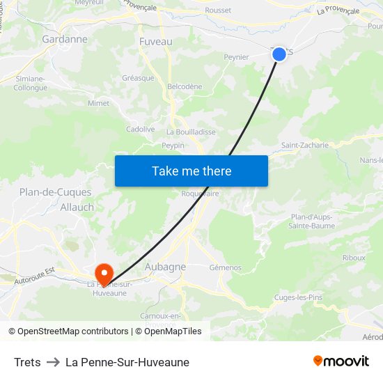 Trets to La Penne-Sur-Huveaune map
