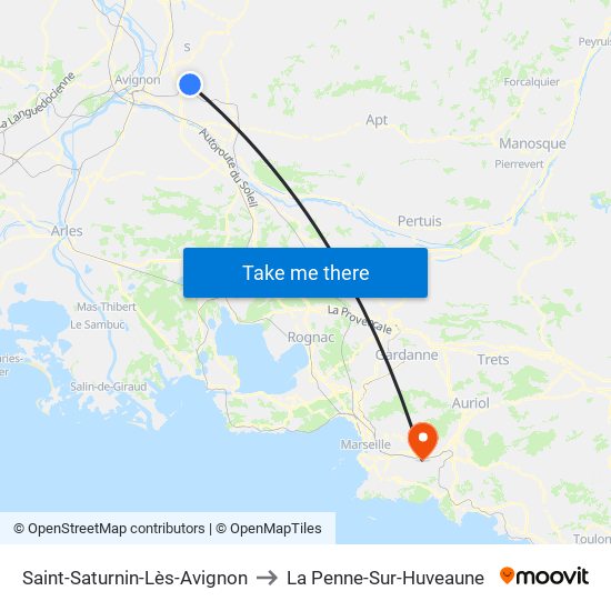 Saint-Saturnin-Lès-Avignon to La Penne-Sur-Huveaune map