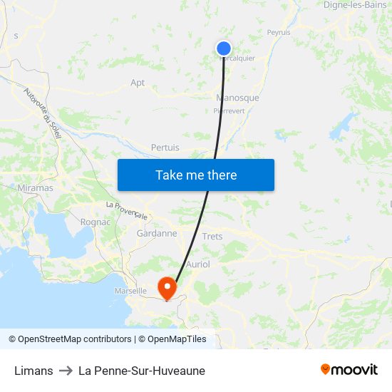 Limans to La Penne-Sur-Huveaune map