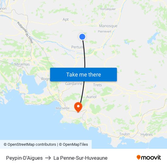 Peypin-D'Aigues to La Penne-Sur-Huveaune map