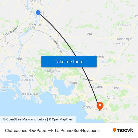 Châteauneuf-Du-Pape to La Penne-Sur-Huveaune map