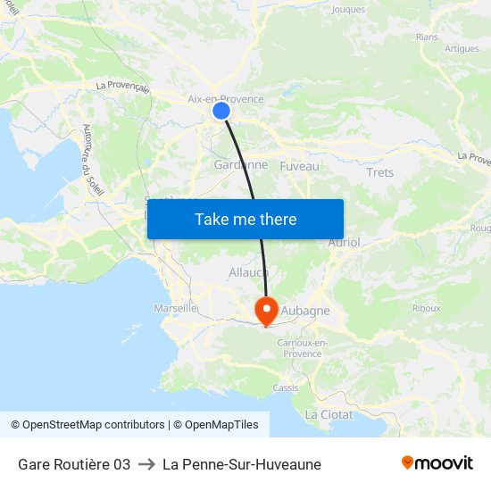 Gare Routière 03 to La Penne-Sur-Huveaune map