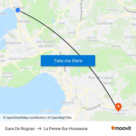 Gare De Rognac to La Penne-Sur-Huveaune map