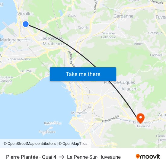 Pierre Plantée - Quai 4 to La Penne-Sur-Huveaune map