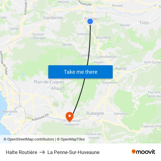 Halte Routière to La Penne-Sur-Huveaune map