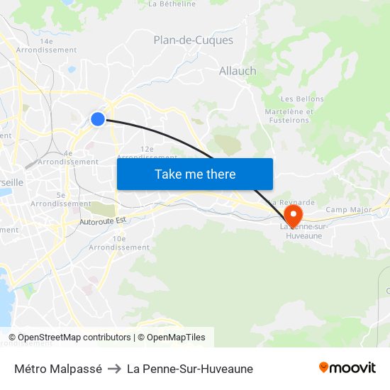 Métro Malpassé to La Penne-Sur-Huveaune map