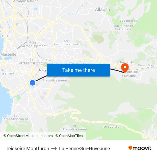 Teisseire Montfuron to La Penne-Sur-Huveaune map