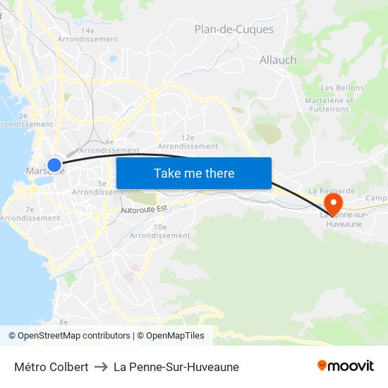 Métro Colbert to La Penne-Sur-Huveaune map