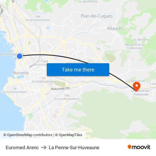 Euromed Arenc to La Penne-Sur-Huveaune map