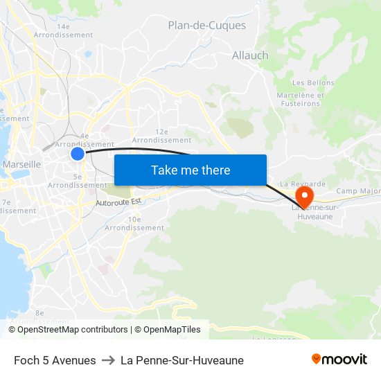 Foch 5 Avenues to La Penne-Sur-Huveaune map