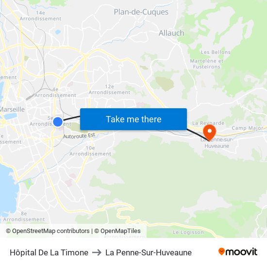 Hôpital De La Timone to La Penne-Sur-Huveaune map