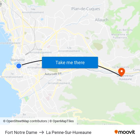 Fort Notre Dame to La Penne-Sur-Huveaune map