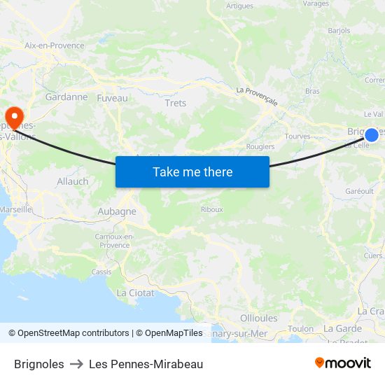 Brignoles to Les Pennes-Mirabeau map