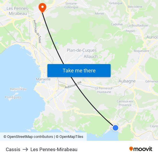 Cassis to Les Pennes-Mirabeau map
